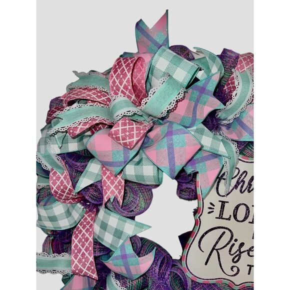 Easter Wreath, Christ The Lord is Risen Today, Door Wreath, Purple Easter Wreath - Picture 3 of 5